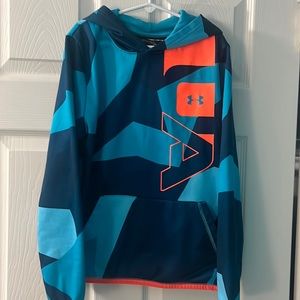 UNDER ARMOUR Boys/Youth Hoodie Sweatshirt- Blue & Orange design, medium